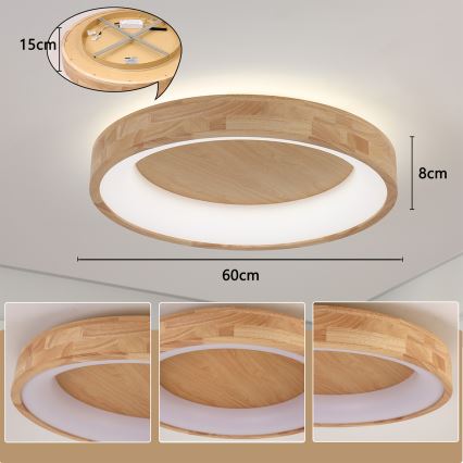 Brilagi - Plafonieră LED FALCON WOOD LED/40W/230V 3000/4000/6000K diam. 60 cm lemn