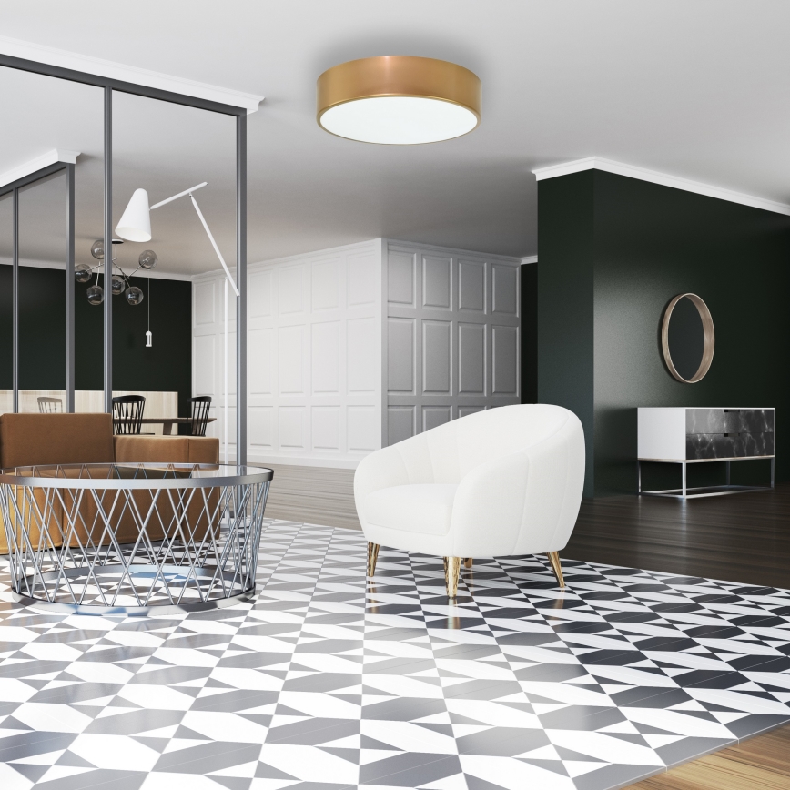 Plafonieră CLEO, cu senzor de mișcare și de amurg, 2x E27, 24W, 230V, Ø 30 cm, aurie