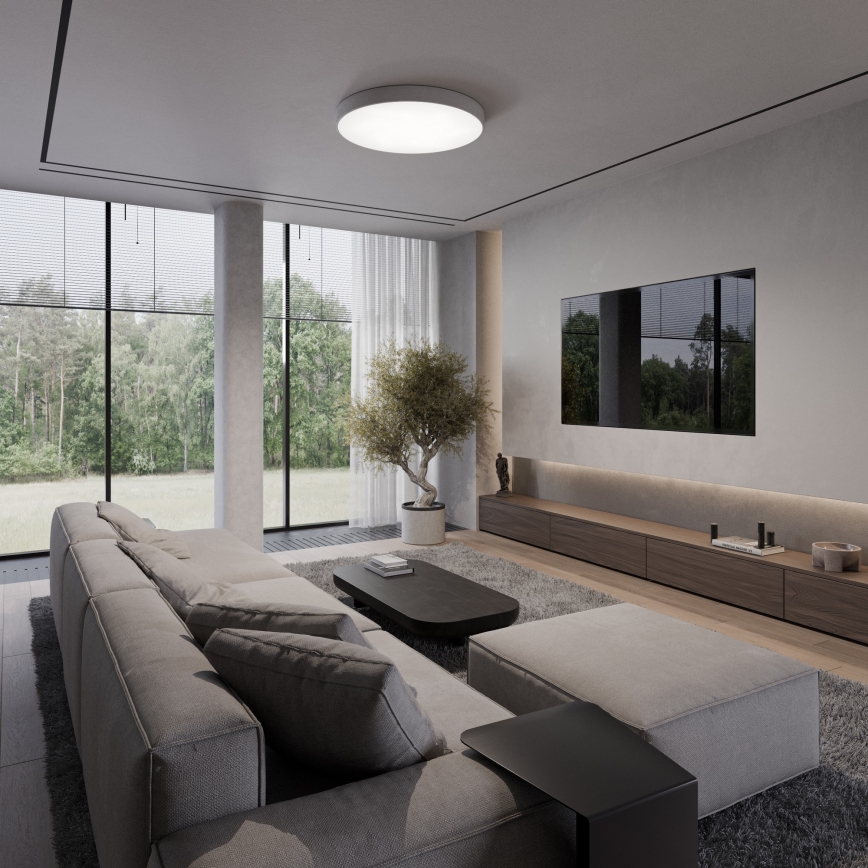 Lampă de tavan CLEO cu senzor de mișcare și de amurg, 5xE27/24W/230V, Ø 60 cm, gri