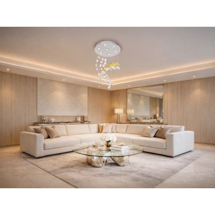 Plafonieră cu cristale LED AVARA LED/24W/230V, diametru 40 cm, crom lucios + telecomandă