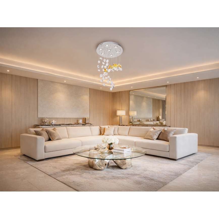 Plafonieră cu cristale LED AVARA LED/24W/230V, diametru 40 cm, crom lucios + telecomandă
