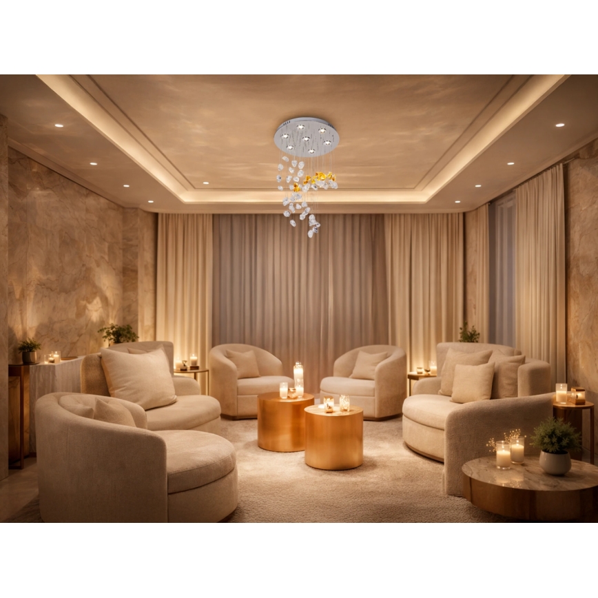 Plafonieră cu cristale LED AVARA LED/24W/230V, diametru 40 cm, crom lucios + telecomandă