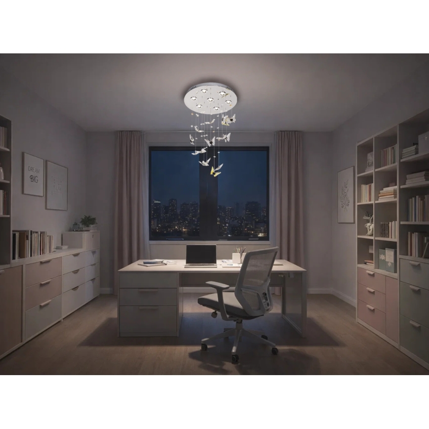 Plafonieră cu cristale LED MURU LED/24W/230V, diametru 40 cm, crom lucios, cu telecomandă inclusă