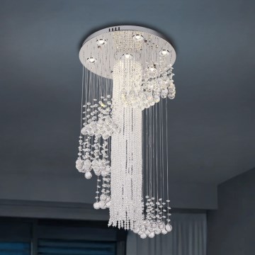 Plafonieră cu cristale LED NAURU LED/24W/230V, diametru 45 cm, crom lucios + telecomandă