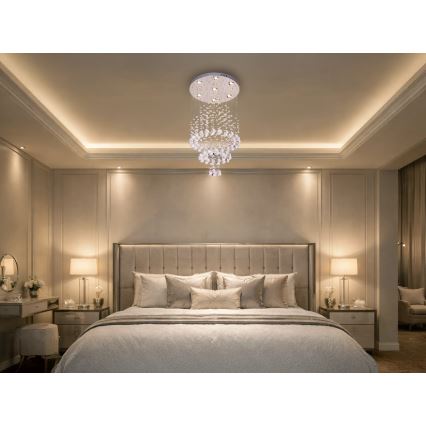 Plafonieră cu cristale LED NAURU LED/24W/230V Ø 40 cm crom lucios + telecomandă