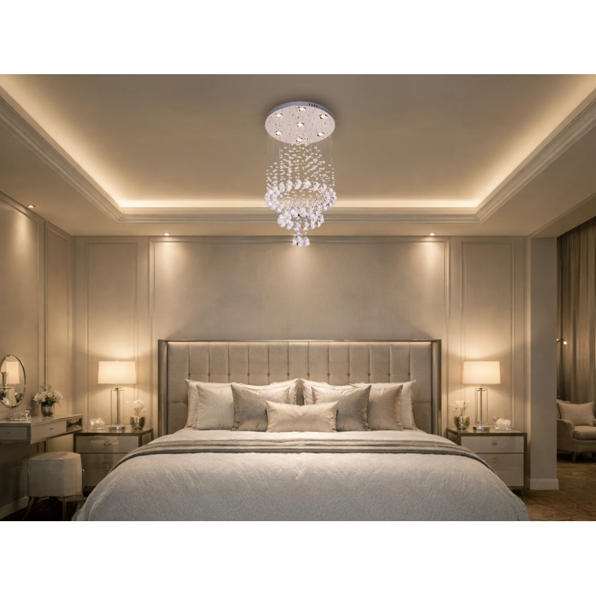 Plafonieră cu cristale LED NAURU LED/24W/230V Ø 40 cm crom lucios + telecomandă