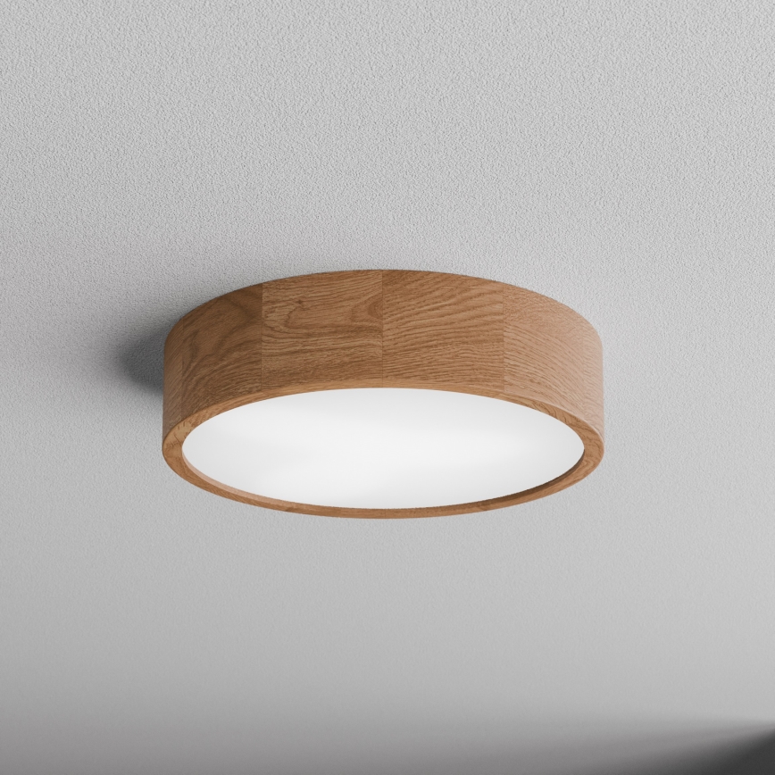Plafonier CLEO cu senzor de mișcare și senzor crepuscular, 3xE27/24W/230V, Ø 37,5 cm, stejar