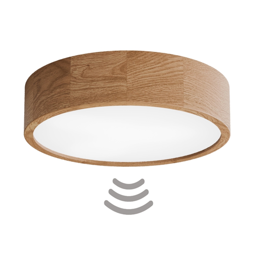 Plafonier CLEO cu senzor de mișcare și senzor crepuscular, 3xE27/24W/230V, Ø 37,5 cm, stejar