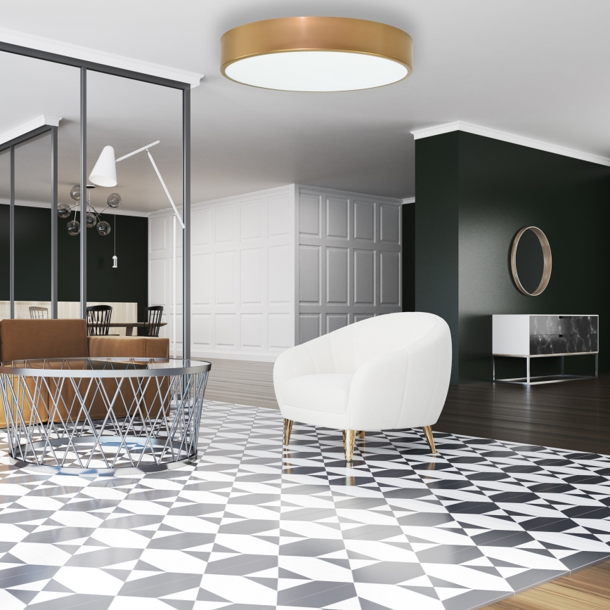 Plafonieră CLEO, aurie, cu senzor de mișcare și de crepuscul, 4xE27/24W/230V, Ø 50 cm