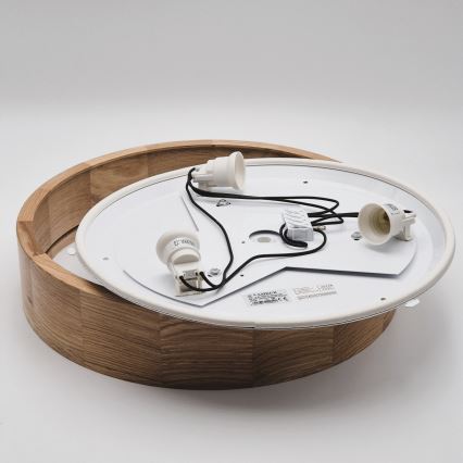Plafonieră de baie OAK, 3 x soclu E27, max. 15 W, 230 V, finisaj stejar, Ø 37 cm, IP54
