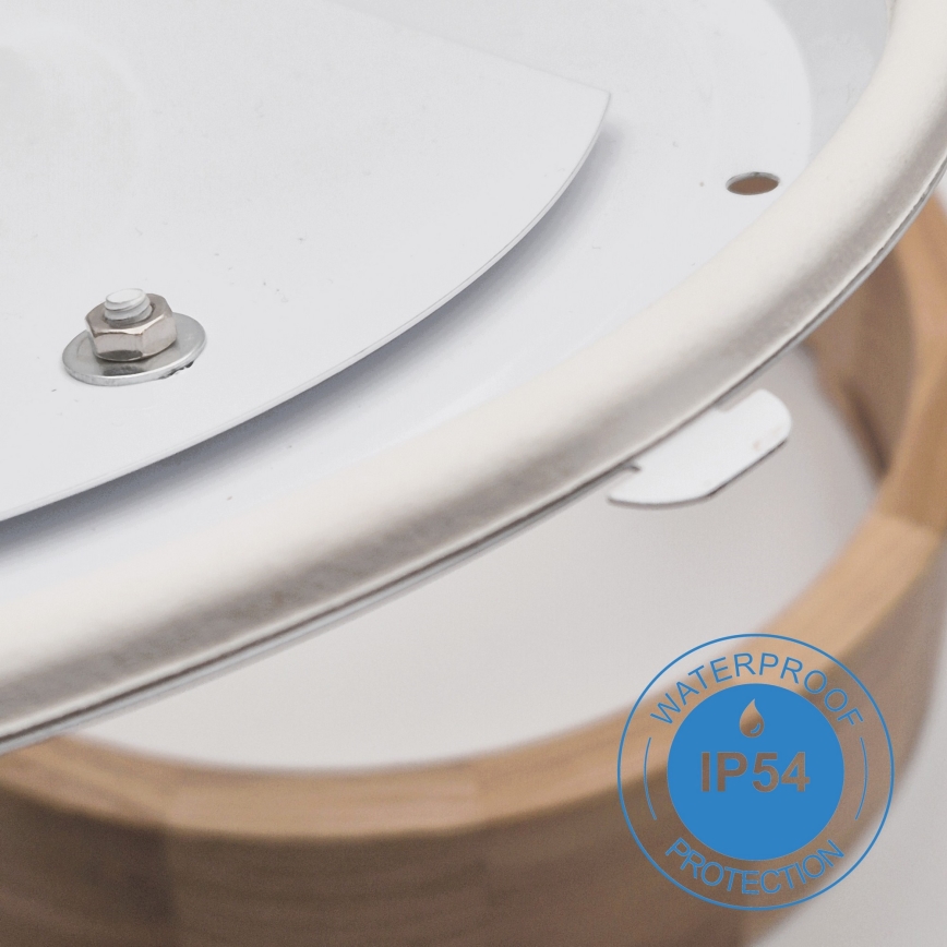 Plafonieră de baie OAK, 3 x soclu E27, max. 15 W, 230 V, finisaj stejar, Ø 37 cm, IP54