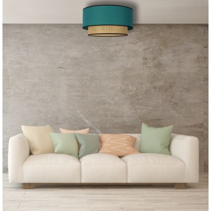Plafonieră Duolla BOHO 1xE27/15W/230V d. 45 cm turcoaz/ratan