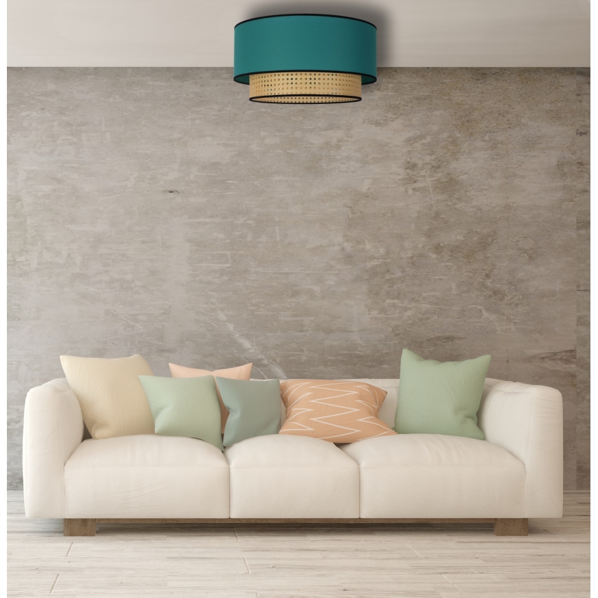 Plafonieră Duolla BOHO 1xE27/15W/230V d. 45 cm turcoaz/ratan