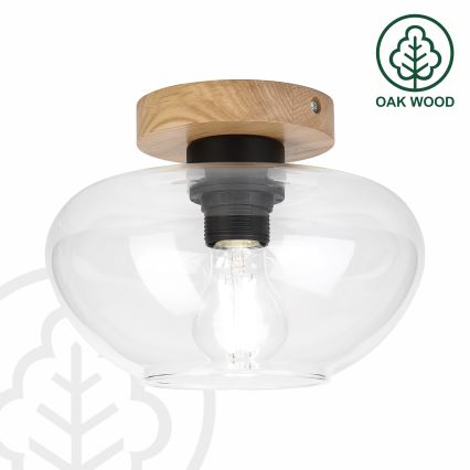Plafonieră FLO WOOD 1xE27/15W/230V, stejar/transparent, Ø 22 cm