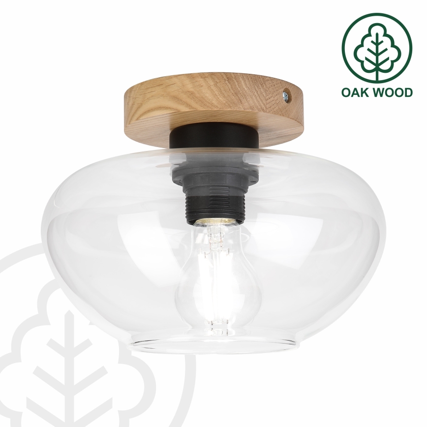 Plafonieră FLO WOOD 1xE27/15W/230V, stejar/transparent, Ø 22 cm