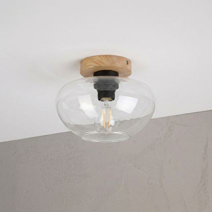 Plafonieră FLO WOOD 1xE27/15W/230V, stejar/transparent, Ø 22 cm