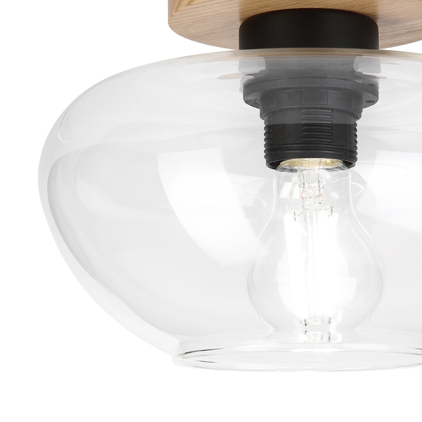 Plafonieră FLO WOOD 1xE27/15W/230V, stejar/transparent, Ø 22 cm
