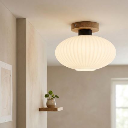 Plafonieră HARMA WOOD 1xE27/15W/230V stejar/alb, Ø 25 cm