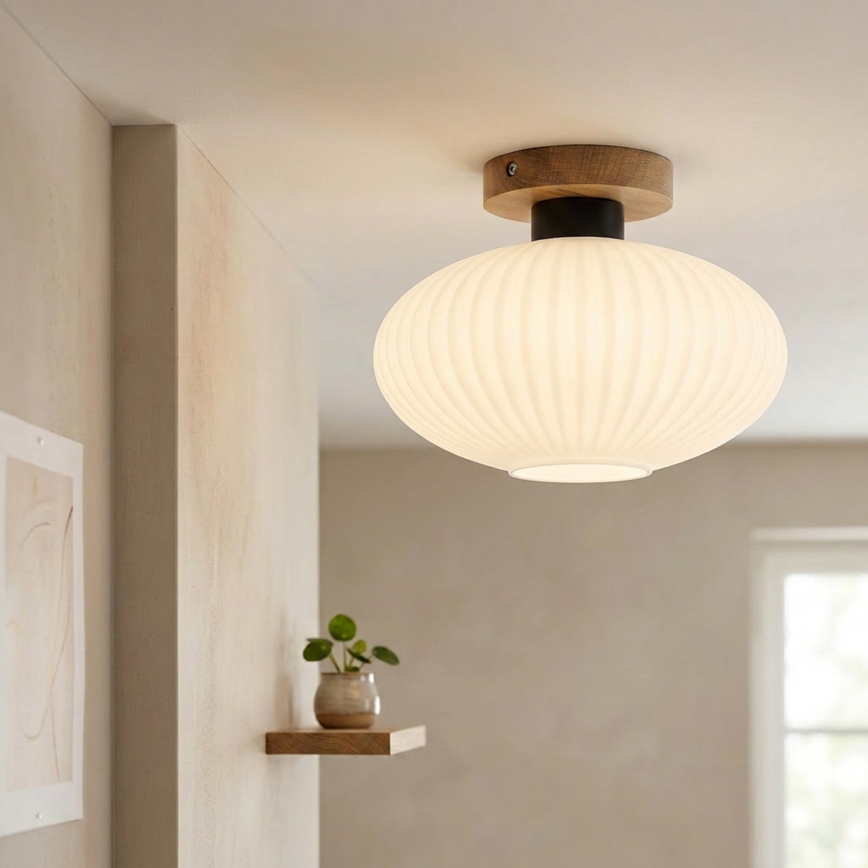 Plafonieră HARMA WOOD 1xE27/15W/230V stejar/alb, Ø 25 cm