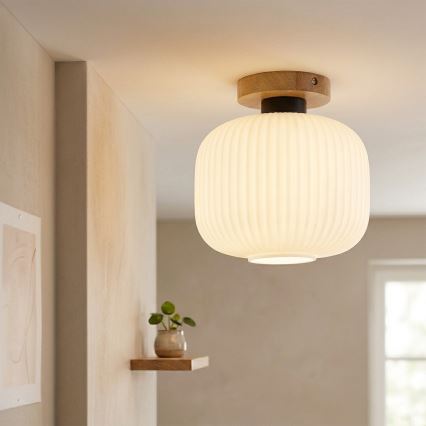Plafonieră HARMA WOOD 1xE27/15W/230V, stejar/alb, Ø 25 cm