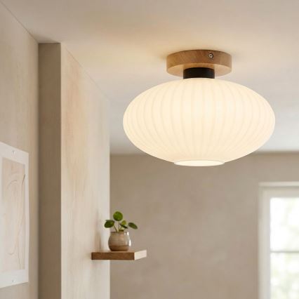 Plafonieră HARMA WOOD 1xE27/15W/230V stejar/alb Ø 30 cm