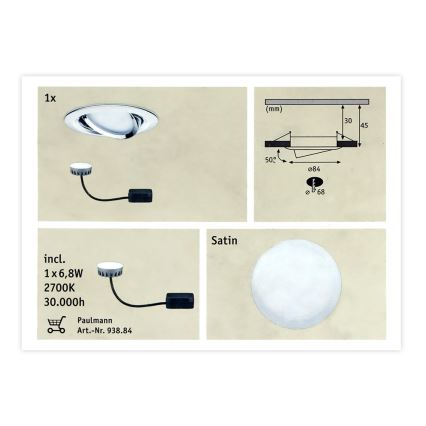 Plafonieră încastrată pentru baie 1xLED/6,8W IP23 COIN 230V Paulmann 93867