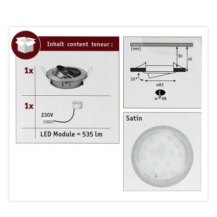 Plafonieră încastrată pentru baie LED/6,8W IP23 COIN 230V Paulmann 93979