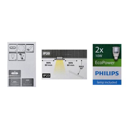 Philips Massive 59657/48/10 -  Corp de iluminat tavan fals HEZE 2xGU10/10W/230V