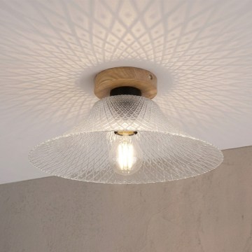 Plafonieră JULL WOOD 1xE27/15W/230V, stejar/transparent, Ø 34 cm