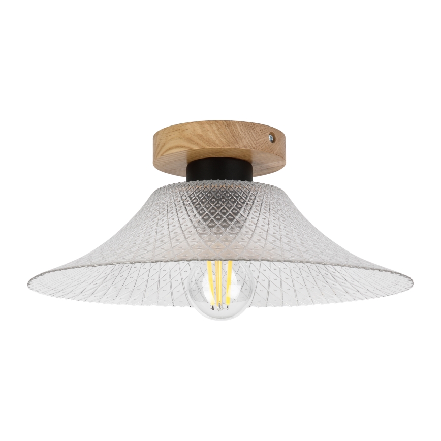 Plafonieră JULL WOOD 1xE27/15W/230V, stejar/transparent, Ø 34 cm