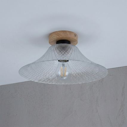 Plafonieră JULL WOOD 1xE27/15W/230V, stejar/transparent, Ø 34 cm