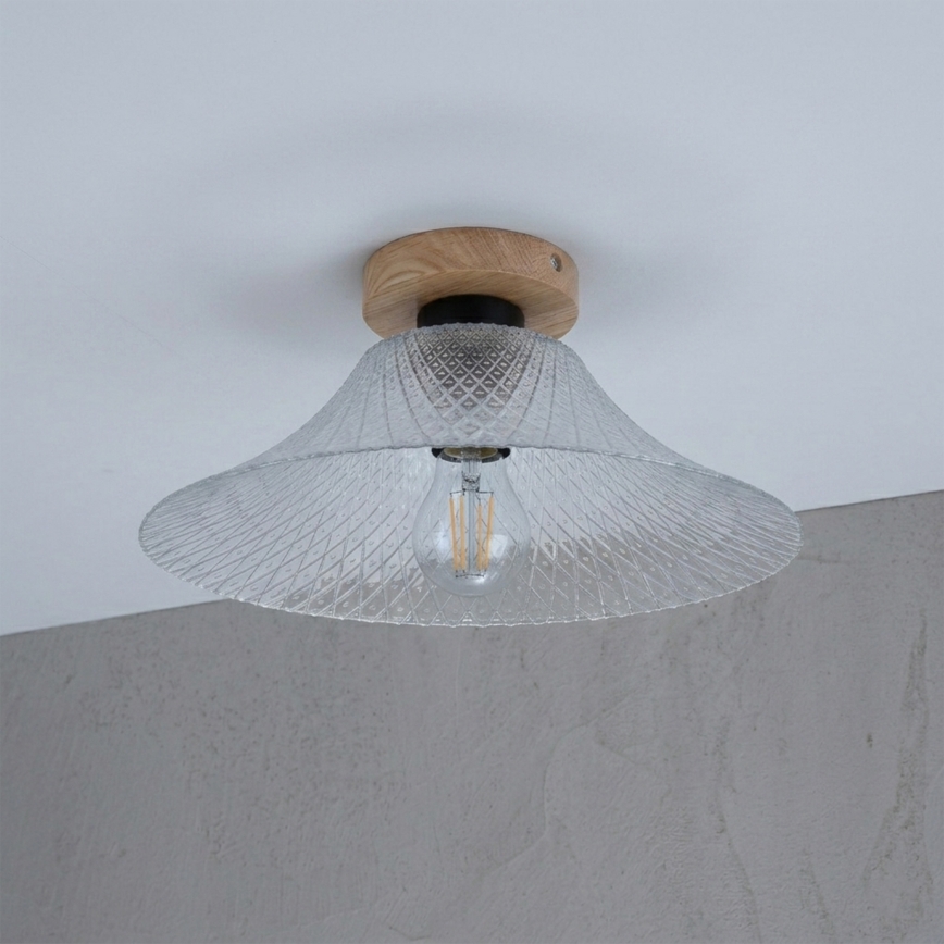 Plafonieră JULL WOOD 1xE27/15W/230V, stejar/transparent, Ø 34 cm