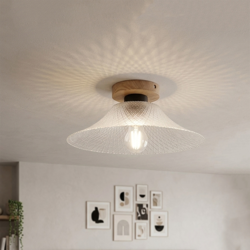 Plafonieră JULL WOOD 1xE27/15W/230V, stejar/transparent, Ø 34 cm