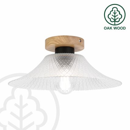 Plafonieră JULL WOOD 1xE27/15W/230V, stejar/transparent, Ø 34 cm
