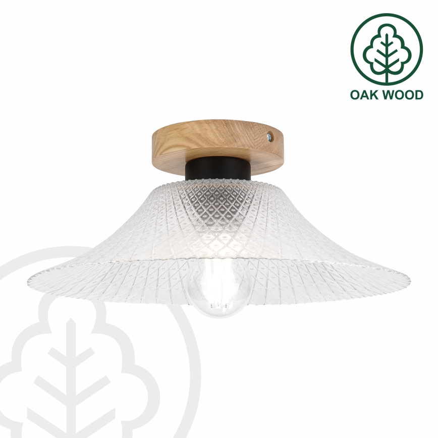 Plafonieră JULL WOOD 1xE27/15W/230V, stejar/transparent, Ø 34 cm