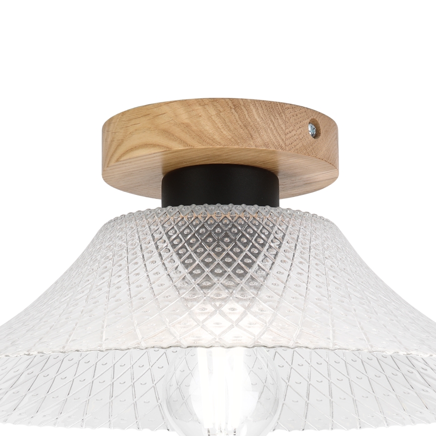Plafonieră JULL WOOD 1xE27/15W/230V, stejar/transparent, Ø 34 cm