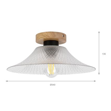 Plafonieră JULL WOOD 1xE27/15W/230V, stejar/transparent, Ø 34 cm