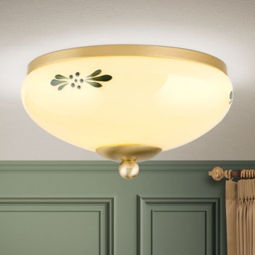 Plafonieră LANDHAUS, 1x E27/60W/230V, Ø 21 cm, alamă/bej/verde