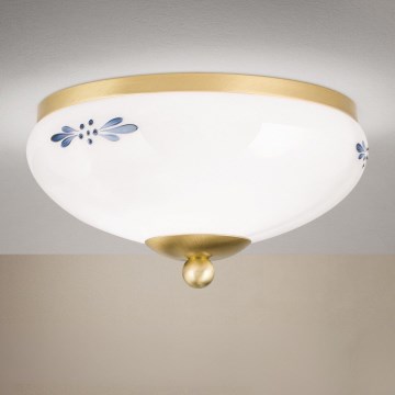 Plafonieră LANDHAUS 1xE27/60W/230V Ø 21 cm alamă/alb/albastru