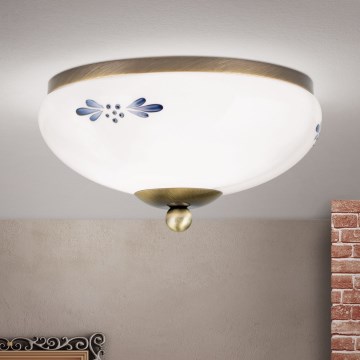 Plafonieră LANDHAUS 1xE27/60W/230V, Ø 21 cm, bronz/alb/albastru