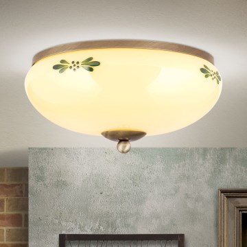 Plafonieră LANDHAUS, 2 x E27, 60 W, 230 V, Ø 28 cm, bronz/bej/verde