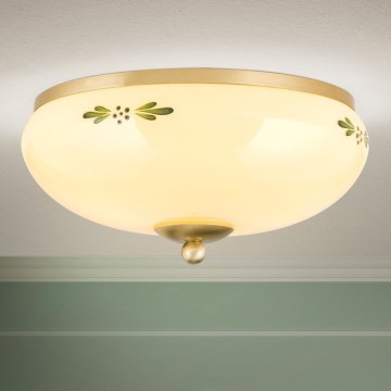 Plafonieră LANDHAUS 2xE27/60W/230V Ø 28 cm alamă/bej/verde