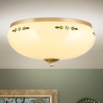 Plafonieră LANDHAUS, 3x E27, 60 W, 230 V, diametru 35 cm, alamă/bej/verde