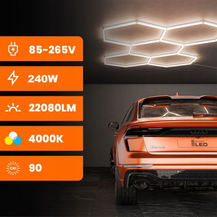 Plafonieră LED HEXAGON, 192 W, 85-265 V, 6500 K, 298x209 cm, CRI 90, IP54, albă