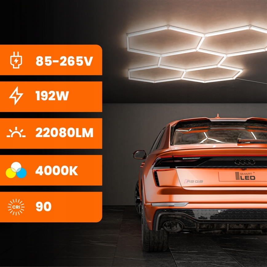 Plafonieră LED HEXAGON LED/240W/85-265V 4000K 298x209 cm CRI 90 IP44 alb