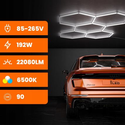 Plafonieră LED HEXAGON 240W, 85-265V, 6500K, 298x209 cm, CRI 90, IP44, alb