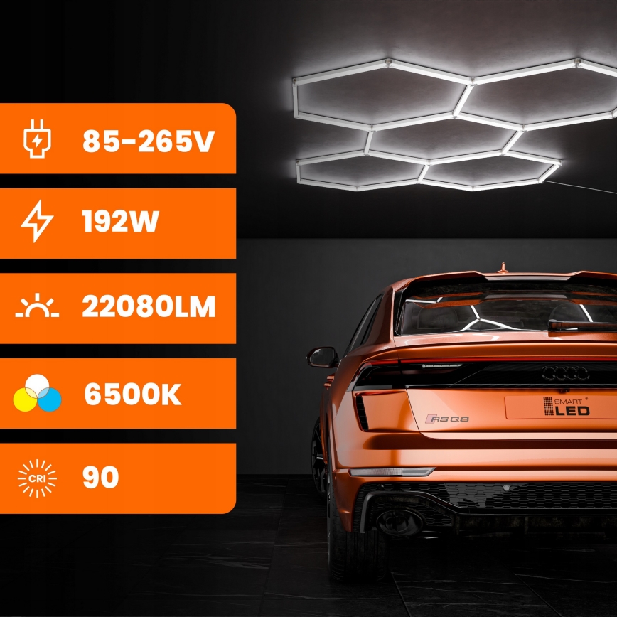 Plafonieră LED HEXAGON 240W, 85-265V, 6500K, 298x209 cm, CRI 90, IP44, alb