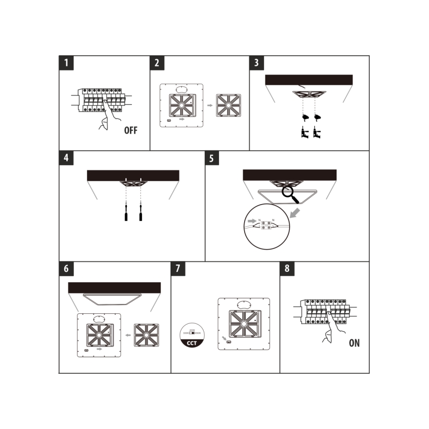 Plafonieră LED, 32 W, 230 V, 3000/4000/6500 K, 40 x 40 cm, negru