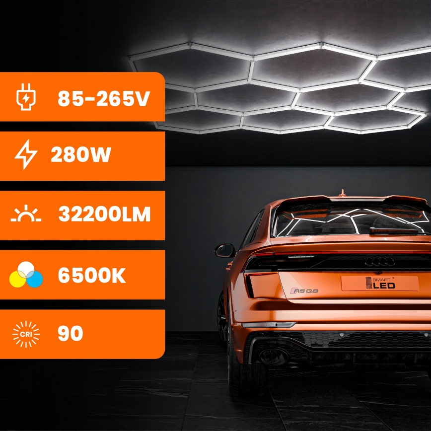 Plafonieră LED HEXAGON, 350W, 85-265V, 4000K, 313x298 cm, CRI 90, IP54, albă