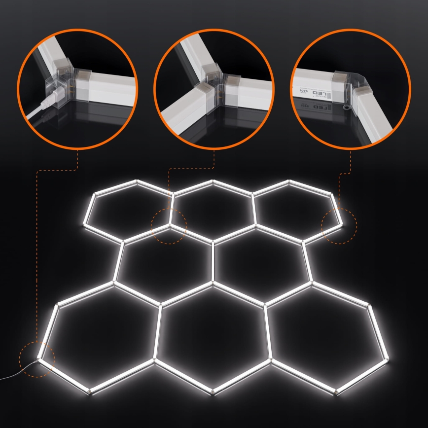 Plafonieră LED HEXAGON, 350W, 85-265V, 6500K, 313x298 cm, CRI 90, IP44, albă